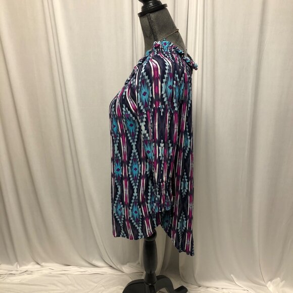 Rock and Roll Cowgirl Top Womens Sz Small Blue Fuchsia Blouse Aztec Western NEW - Picture 3 of 10